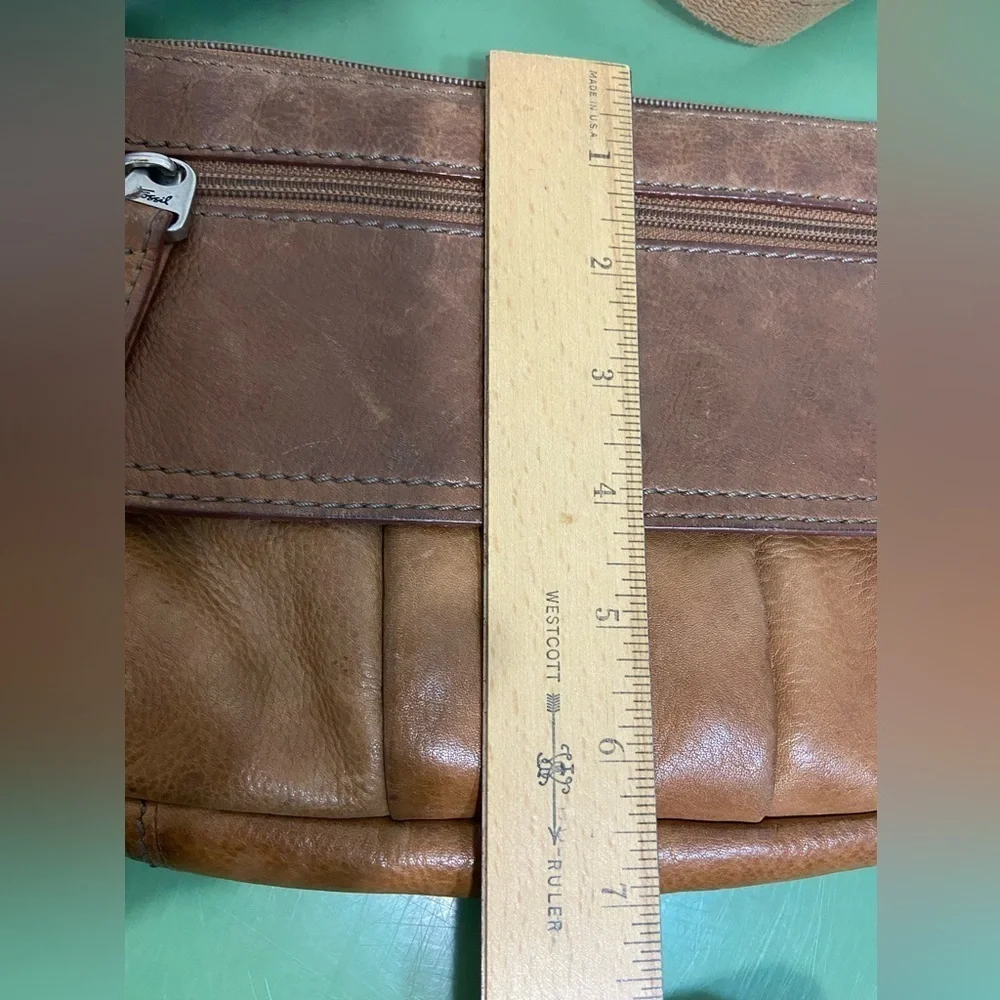 Vintage Fossil Crosstown Crossbody Bag Pebbled Leather Chestnut Brown